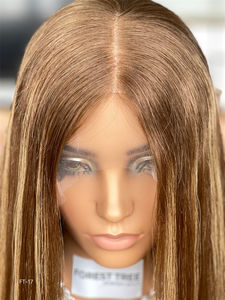 Long 26 pouces ventilé droite cheveux européens Transparent dentelle avant perruques juives Super légère couche marron faits saillants couleur - Product Image 2