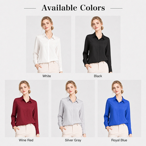 Silk Women's Commuter Office Shirt Double Crepe <b>Long</b> Sleeve Blouse Custom Logo Premium Soft Breathable Elegant Business <b>Top</b> - Product Image 2