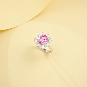 Anillo de Moda de Plata de Ley 925 con Zafiro Padparadscha Cultivado en Laboratorio - Product Image 2
