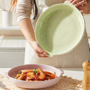 Bandeja de horno de cerámica con doble asa, redonda, de porcelana, para ensalada y pasta, apta para horno, <span class=keywords><strong>vajilla</strong></span> para el hogar y restaurante - Product Image 2