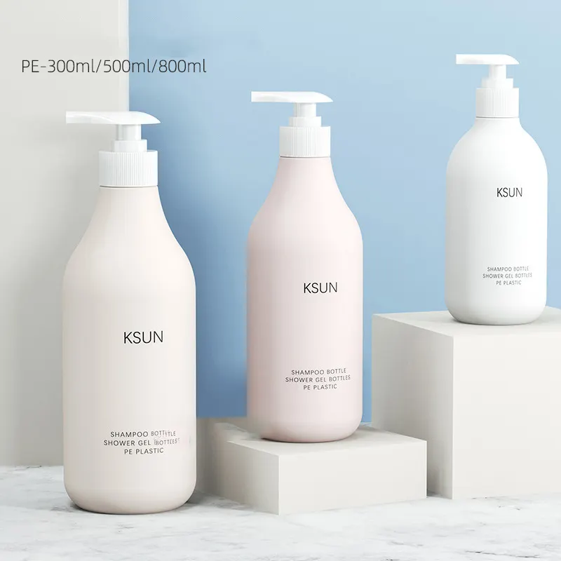 300ml 500ml 800ml White Round PE cosmetic plastic bottles with pump wholesale baby pump for lotion bottle empty shampoo bottles