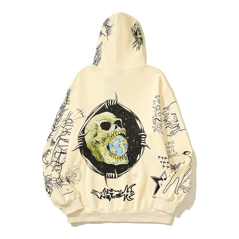Hip-hop el-boyalı graffiti kafatasları amerikan hipster niche çift hoodie sweatshirt pamuklu ceket grafik hoodies toptan