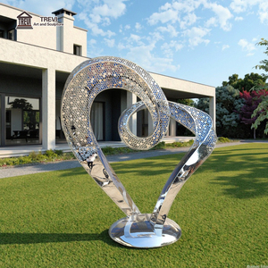 Sculpture de cœur en acier inoxydable poli miroir TREVI, sculpture abstraite en métal en forme de cœur pour la décoration de jardin extérieur - Product Image 5