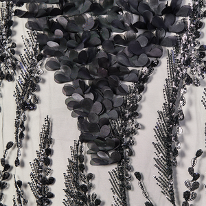 Giá bán buôn nặng đính cườm hoa sang trọng màu đen thêu đính cườm ren lưới vải cho váy - Product Image 3