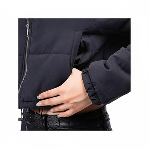 Chaqueta acolchada corta para mujer, abrigo hinchado de manga larga con cuello levantado y cremallera, prendas de vestir acolchadas con cordón y bolsillos 2025 - Product Image 1