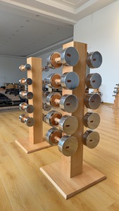 Premium-Gewichte Hochwertige Edelstahl-Holz-Hanteln mit Eschenholzständer für Luxus-Zuhause, Hotel und Fitnessstudio-Ausstattung - Product Image 3