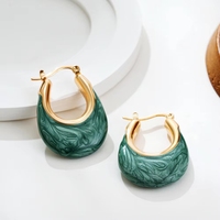 Pendientes de acero inoxidable para mujer con esmalte de colores efecto goteo de aceite y diseño de cuerno de vaca con cierre de gancho