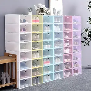 Wholesale Transparent Plastic Sneaker Stackable Shoe Storage Boxes Packaging Drop Front PP Drawer Type Clear Shoe Box