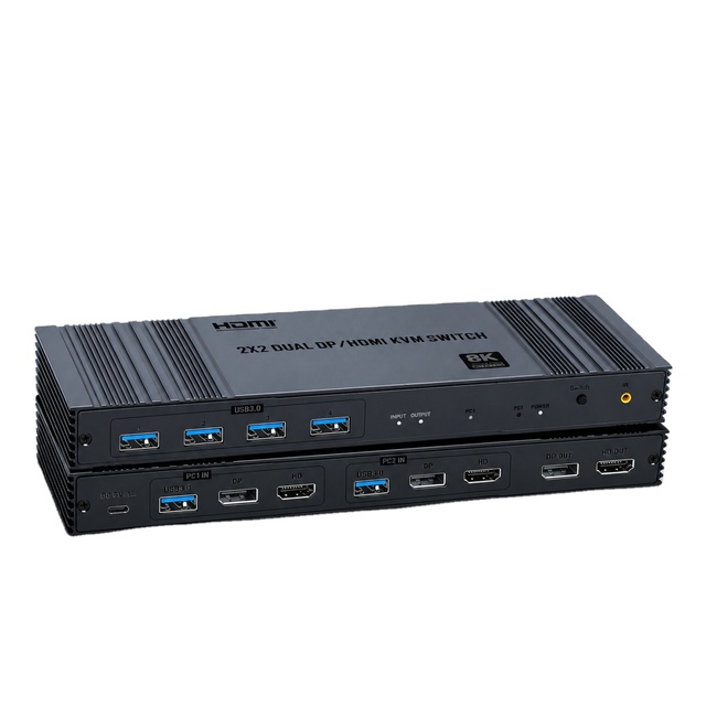 Hardrock Advanced Dual Monitor KVM Switch for HDMI 2.1 DP USB 3.0 Hub with HDCP 2.3 for Gaming & Creator Studio
