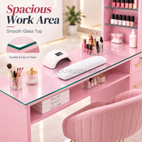 Table de manucure professionnelle, bureau à ongles organisé, station de salon élégante avec tiroir verrouillable, plateau en verre et étagères pour salon