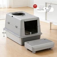 Bac à litière pour chat en acier inoxydable anti-renversement, couvercle semi-ouvert, pelle, étanche, facile à nettoyer, grande capacité 100L, assemblage rapide, manuel