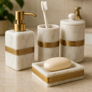 Fournitures en gros pour salles de bain, ensemble de salle de bain OEM ODM personnalisé, organisateur de salle de bain de haute qualité, ensemble blanc de luxe - Product Image 1