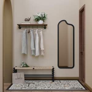 <span class=keywords><strong>Porte</strong></span>-vêtements <span class=keywords><strong>mural</strong></span> avec étagère en bois, support robuste pour suspendre les vêtements, barre de suspension multifonctionnelle, rangement gain de place pour placard - Product Image 2