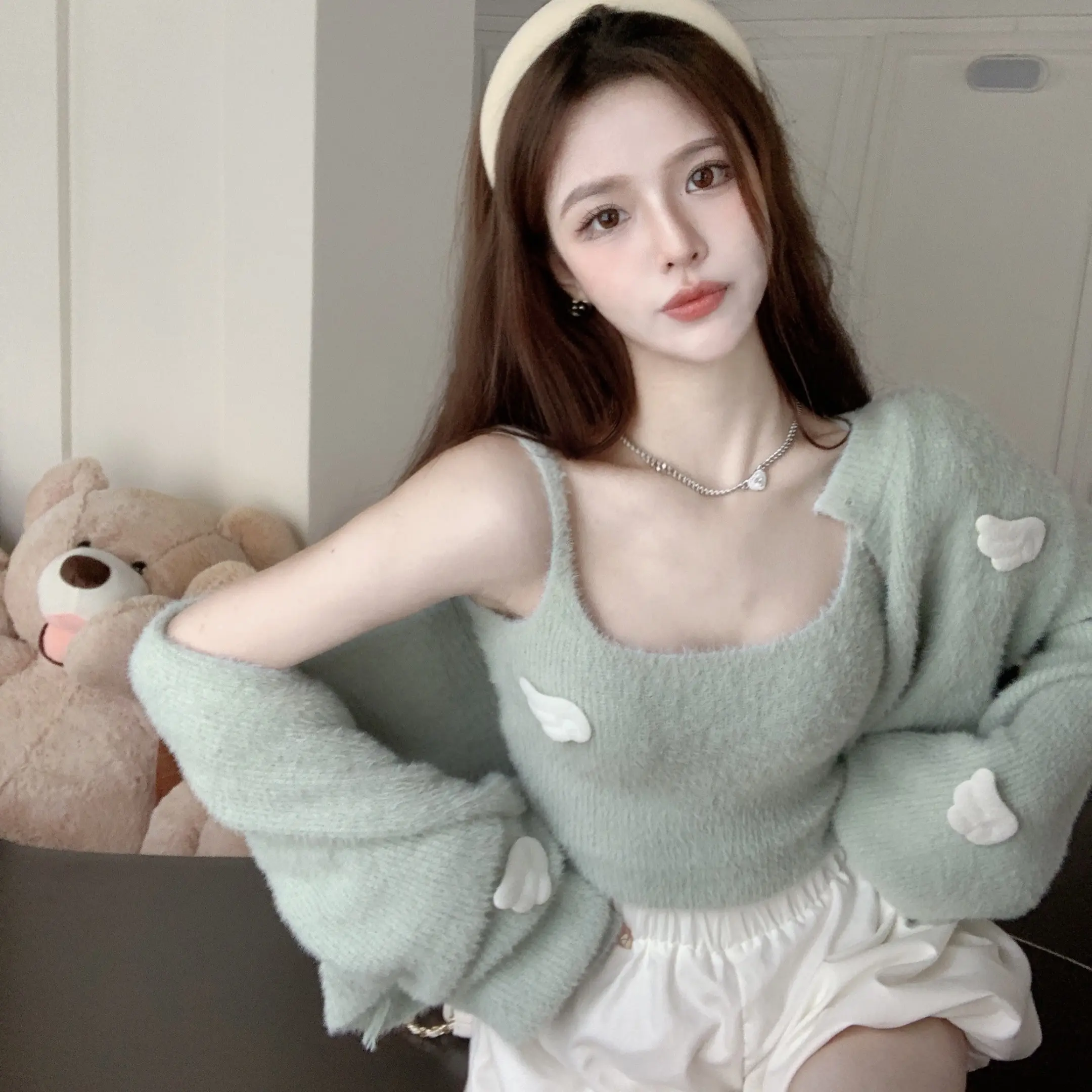 Bán Buôn Phụ Nữ Nhẹ Nhàng Thời Trang Mohair Tank Áo Len Và Bộ Áo Cardigan