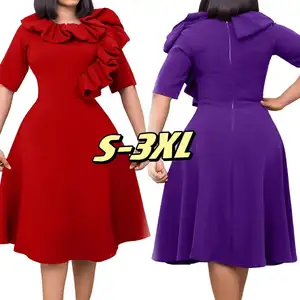 new stylish fall 2023 clothes short sleeve A line ruffles dress elegant plus size african dress women office career dress
