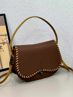 Tas Selempang Wanita Vintage Kulit PU Retro Jahitan Tali Karet Tas Bahu Crossbody Hardware Kapasitas Besar Tote