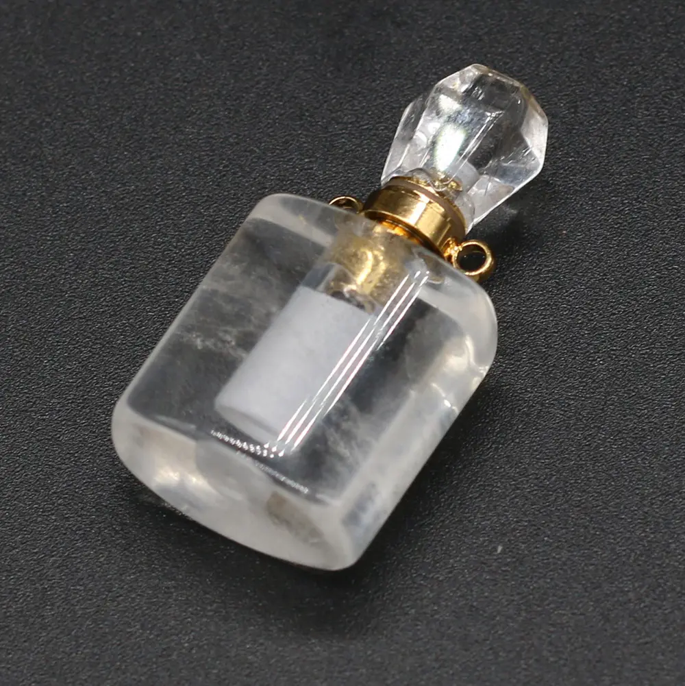 Natural Crystal Gem Stone Clear Quartz Perfume Bottle Pendant for Women Girls Diffuser Necklaces Aromatherapy Gifts