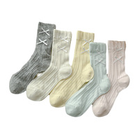 2026 Spring/Summer New Ballet-Style Women's Socks Sweet Cute Mid-Calf Seamless Sweat-Absorbent Bows Bowknot Ruffle Socks