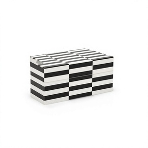 Rectangular <b>Black</b> White Striped Resin inlay Jewelry Box Minimalist Design Glossy Plastic Storage Box for Resin craft - Product Image 1