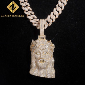 Collier pendentif Jésus en argent sterling 925 plaqué or avec moissanite, style hip-hop, cadeau pour homme - Product Image 3