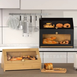 Bread Storage Box Wooden Rectangle With Lid <b>Kitchen</b> Bread Bin For Household Use - Product Image 2