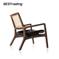 Wabi-Sabi Style Einzels essel Black Walnut Arm Rattan Stuhl Rückenlehne