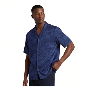 Camicia da Uomo con Stampa Digitale Tonal, Manica Corta, Blu Navy, Casual, per Vacanze Estive - Product Image 5