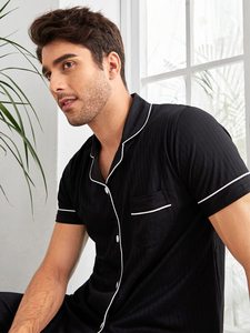 Bán Buôn Soild Cotton Ràng Buộc Tương Phản Người Đàn Ông Phòng Chờ Mặc Bộ Đồ Ngủ Viscose Từ Tre Người Đàn Ông Pyjama Bộ - Product Image 3