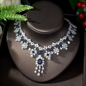 HIBRIDE Set perhiasan Afrika desain tetesan air berkilau klasik pernikahan Nigeria Set kalung ulang tahun wanita CZ N-1074 Bijoux - Product Image 4