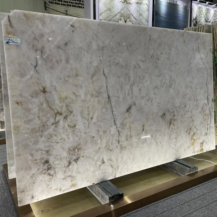 Brazil Đá Tự Nhiên Trong Mờ Quartzite Đá Tự Nhiên Sang Trọng Bán Buôn Đá Phiến Trắng Cristallo Quartzite Tấm