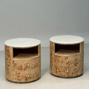 Comodino di Lusso in Legno di Radica con Piano in Marmo Bianco Naturale e 2 Cassetti per Camera <span class=keywords><strong>da</strong></span> <span class=keywords><strong>Letto</strong></span> di Alta Gamma - Product Image 5