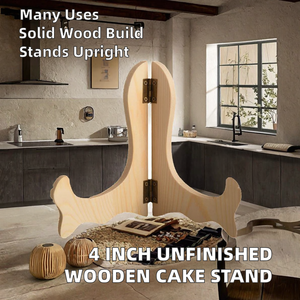 12CM 4inch Unfinished Wooden Standing Type Single Tier <b>Dish</b> and Bowl Display Cake Stand Holder - Product Image 2