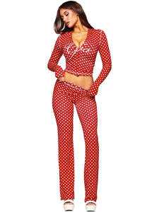 Новинка: Женские спортивные костюмы Y2K с индивидуальным логотипом, комплект из 2 предметов: толстовка на молнии в горошек и расклешенные брюки, коллекция 2026 - Product Image 4