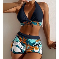 Bikini européen américain haut de gamme pour femmes commerce extérieur fendu angle plat Pure Desire taille haute col en V Spandex/Polyester 2 pièces