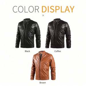 Blouson en similicuir PU noir coupe motard, col montant, coupe-vent, teint sur mesure, haute qualité, pour homme, vente en gros - Product Image 3