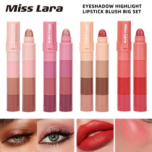 Lápiz Labial 4 en 1 de Alta Pigmentación, Sombra de Ojos MISS <span class=keywords><strong>LARA</strong></span>, Set Hidratante e Impermeable - Acabado Mate y Terciopelo, Cuatro Colores, Rubor Mineral en Polvo - Product Image 6
