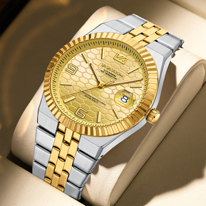 Montre mécanique automatique de luxe pour homme, design haut de gamme, lunette cannelée, cadran texturé bleu clair, montre de luxe pour affaires - Product Image 3