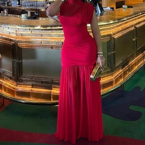 Women's High-End Elegant African <strong>Red</strong> Dresses With Mesh Panel Fashion - Product Image 5