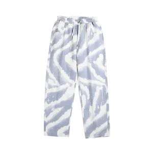 Kravat boya Zebra moda net kırmızı mavi beyaz kot erkek düz bacak gevşek bel İpli pantolon