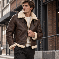 Nouvelle arrivée, veste pour homme, finition cuir, col en fourrure, fermeture éclair métallique, languettes latérales, veste d'aviateur d'hiver, streetwear