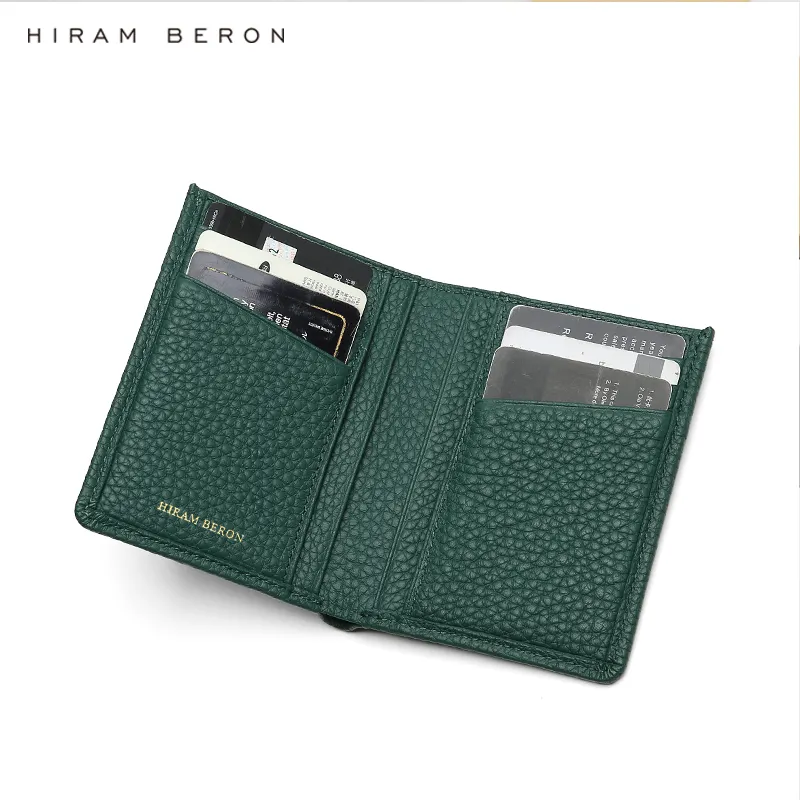 Hiram Beron özel Logo markası OEM ODM erkekler ince Minimalist çakıl desen deri RFID Multicard cüzdan