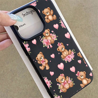 Coque de téléphone portable antichoc en cuir texturé motif ours mignon avec nœud pour iPhone 16 15 17 Air 18 Pro Max