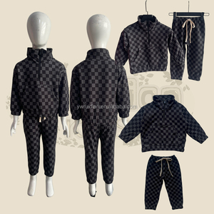 2025 Summer OEM <strong>Kids</strong> <strong>Normal</strong> Outfits Spring Clothing Sets Unisex Casual Suit Half Zip Pullover Sweater Set Checkered Shorts <strong>Kids</strong> - Product Image 2