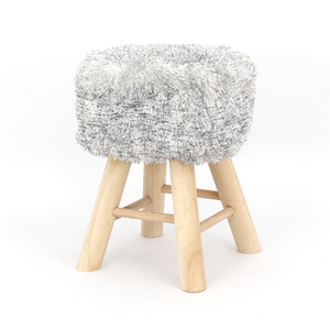 Customized Modern Style Wood Ottoman <strong>Stool</strong> Faux <strong>Fur</strong> <strong>Stool</strong> With Wooden Legs for Living Room Bedroom - Product Image 2