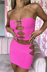 Fashion Diamond Decorated <strong>Shiny</strong> Cut Out <strong>Top</strong> and Mini Skirt Set Women - Product Image 3