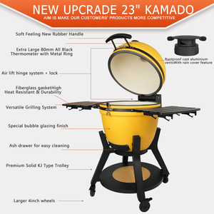 Auplex AU-23S Parrilla Kamado de Cerámica de 23 Pulgadas, Ahumador y Barbacoa Portátil de Carbón con Funciones de <span class=keywords><strong>Asador</strong></span> y Pizza para Uso en Exteriores - Product Image 3