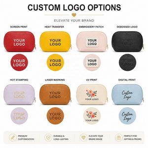 Pochette cosmétique de luxe en cuir végétalien, trousse de maquillage portable, étui de toilette de voyage à marque privée, OEM - Product Image 3