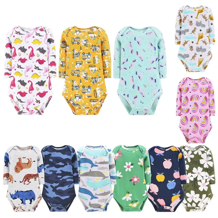 Green Horizon 100% Cotton Baby Cartoon Printed Romper Baby Bodysuit Clothing Unisex Long Sleeve 6-24 Months Baby Onesie Clothes
