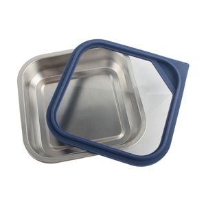 Boîte alimentaire carrée en acier inoxydable avec couvercle en plastique bleu, hermétique, anti-fuite, compartiment unique, boîte à lunch - Product Image 4