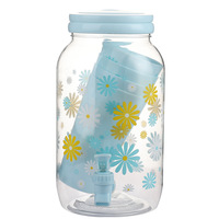 Seau à eau froide Grand couvercle 3.8L Quatre petites tasses Robinet Bar de fête Infuseur de fruits Conteneur Pichet à jus Seau à boissons d'extérieur